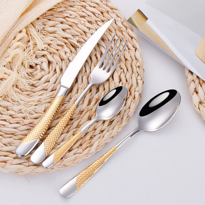 Textured 18/10 Stainless Steel Cutlery Set with Diagonal Handle Design