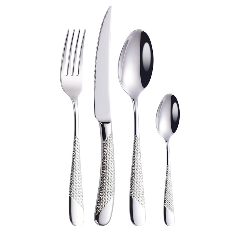 Textured 18/10 Stainless Steel Cutlery Set with Diagonal Handle Design