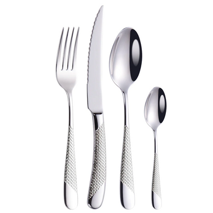 Textured 18/10 Stainless Steel Cutlery Set with Diagonal Handle Design