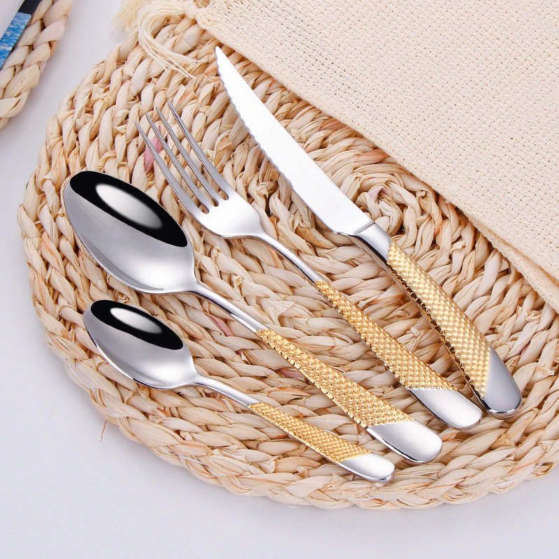 Textured 18/10 Stainless Steel Cutlery Set with Diagonal Handle Design