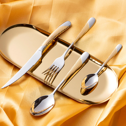 Textured 18/10 Stainless Steel Cutlery Set with Diagonal Handle Design