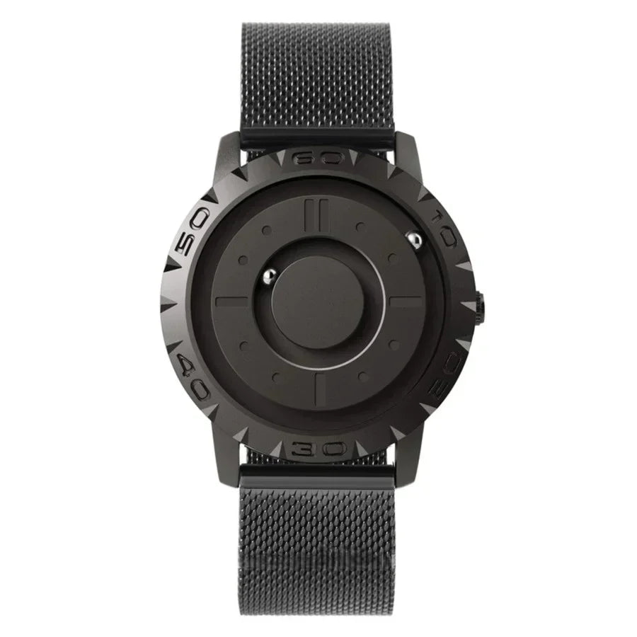 Futuristic Magnetic Ball Watch Stainless Steel Quartz Timepiece Adjustable Milanese Mesh Strap