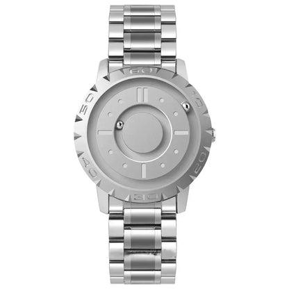 Futuristic Magnetic Ball Watch Stainless Steel Quartz Timepiece Adjustable Milanese Mesh Strap