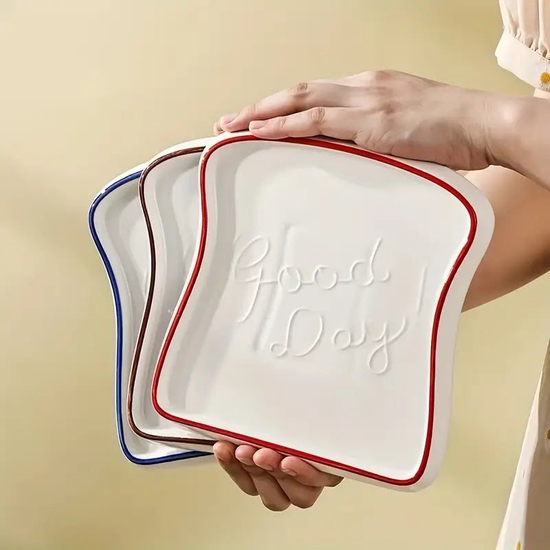Toast Shaped Ceramic Plate with Smooth Glossy Finish for Breakfast and Desserts