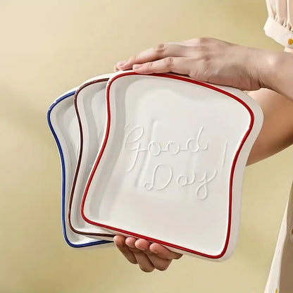 Toast Shaped Ceramic Plate with Smooth Glossy Finish for Breakfast and Desserts