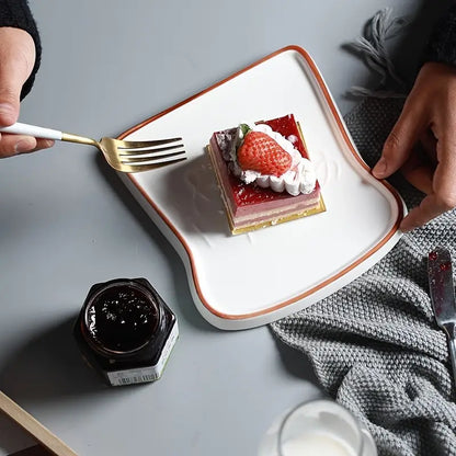 Toast Shaped Ceramic Plate with Smooth Glossy Finish for Breakfast and Desserts