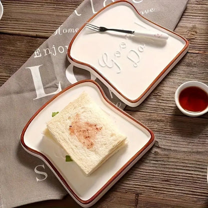 Toast Shaped Ceramic Plate with Smooth Glossy Finish for Breakfast and Desserts