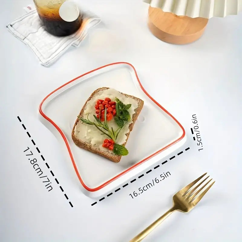 Toast Shaped Ceramic Plate with Smooth Glossy Finish for Breakfast and Desserts