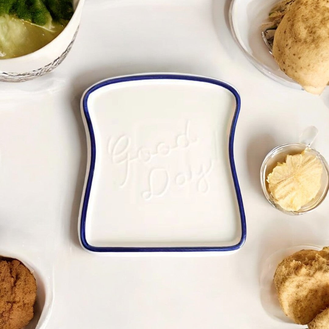 Toast Shaped Ceramic Plate with Smooth Glossy Finish for Breakfast and Desserts