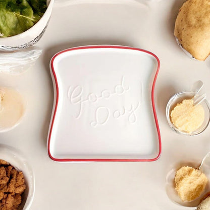 Toast Shaped Ceramic Plate with Smooth Glossy Finish for Breakfast and Desserts