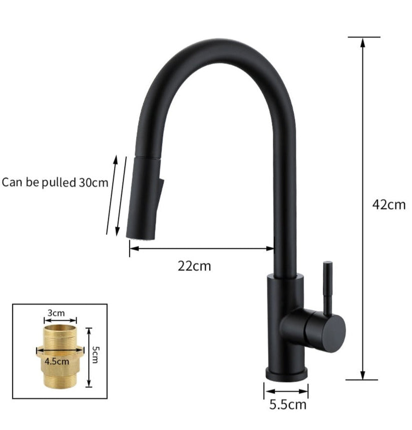 Touchless Pull-Out Kitchen Tap with Flexible Spout and Brass Construction