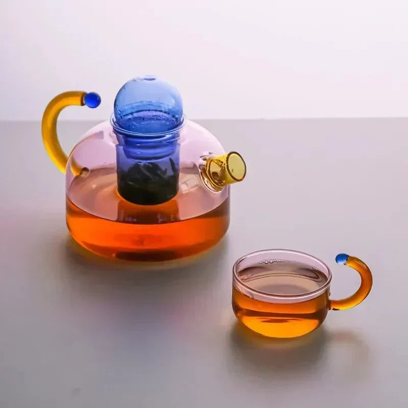 Transparent Heat-Resistant Glass Tea Set with Contrasting Design