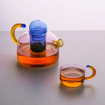 Transparent Heat-Resistant Glass Tea Set with Contrasting Design