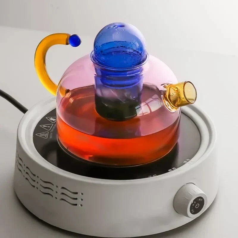 Transparent Heat-Resistant Glass Tea Set with Contrasting Design