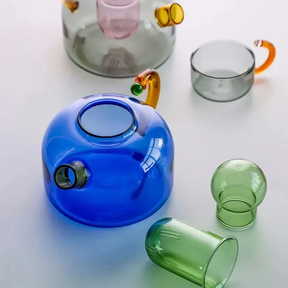 Transparent Heat-Resistant Glass Tea Set with Contrasting Design