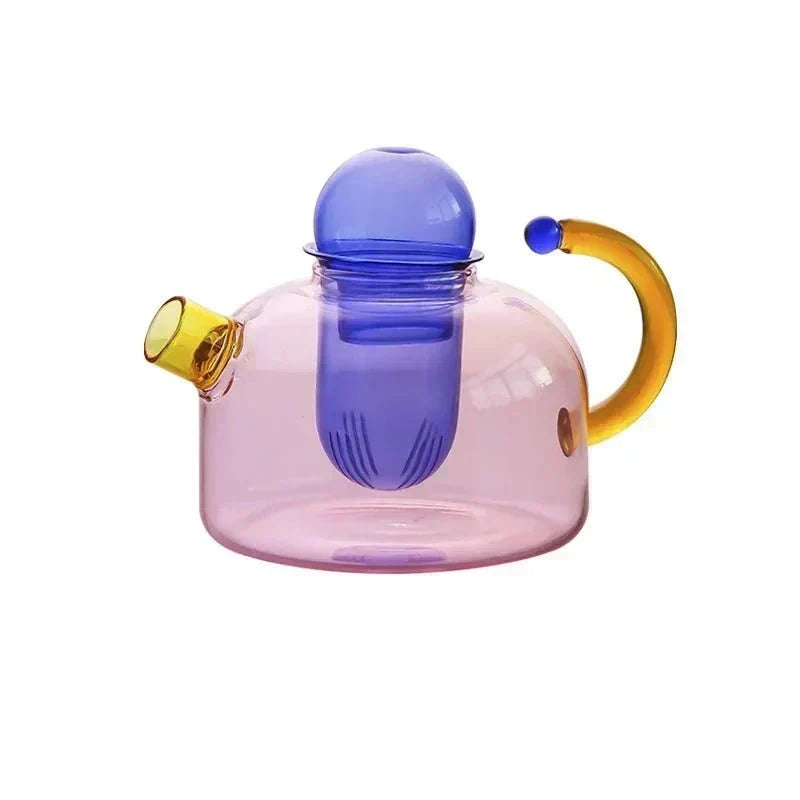 Transparent Heat-Resistant Glass Tea Set with Contrasting Design