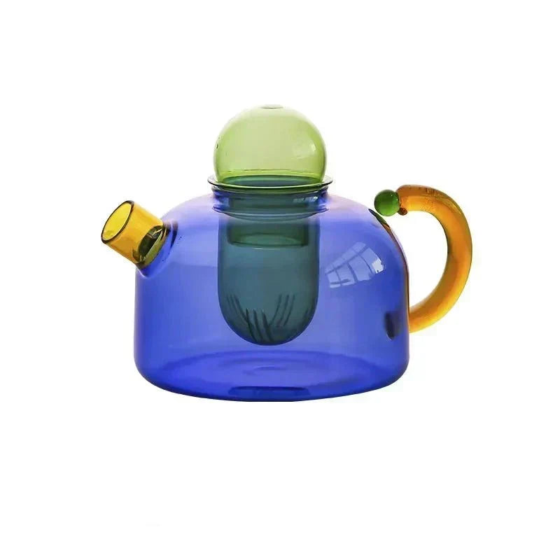 Transparent Heat-Resistant Glass Tea Set with Contrasting Design