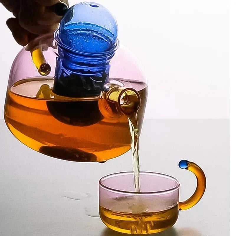 Transparent Heat-Resistant Glass Tea Set with Contrasting Design