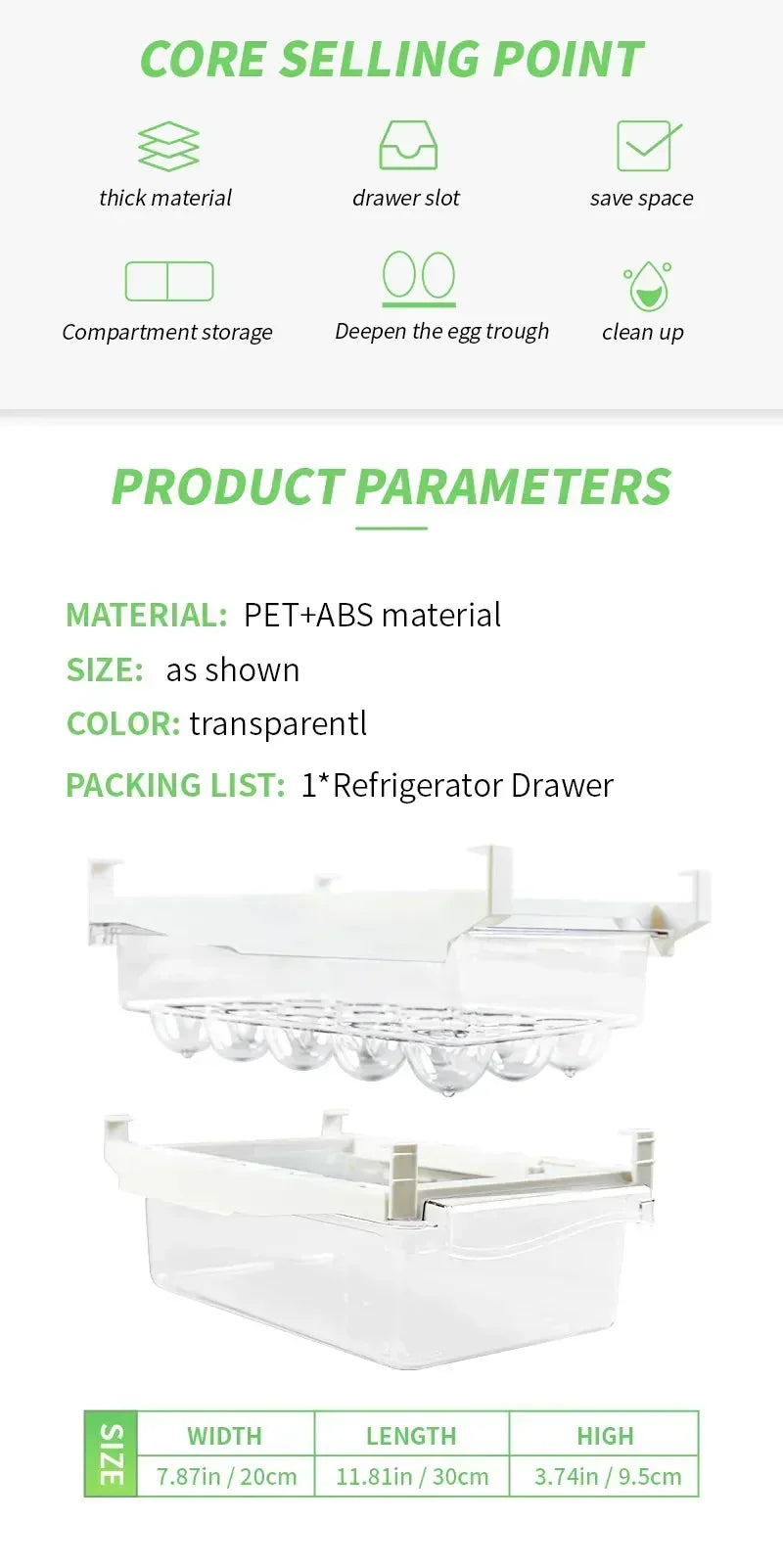 Transparent Refrigerator Drawer Organiser for Fresh Food Storage