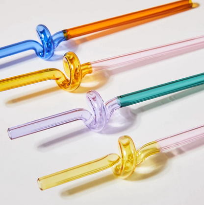 Twisted Borosilicate Glass Drinking Straws with Reusable Design