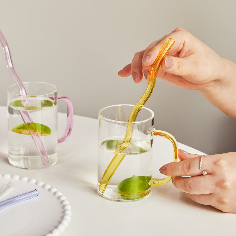 Twisted Borosilicate Glass Drinking Straws with Reusable Design