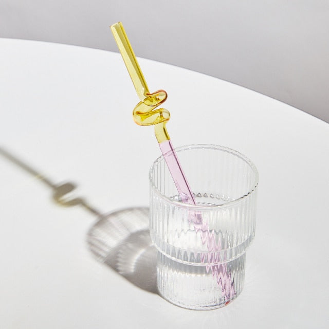 Twisted Borosilicate Glass Drinking Straws with Reusable Design