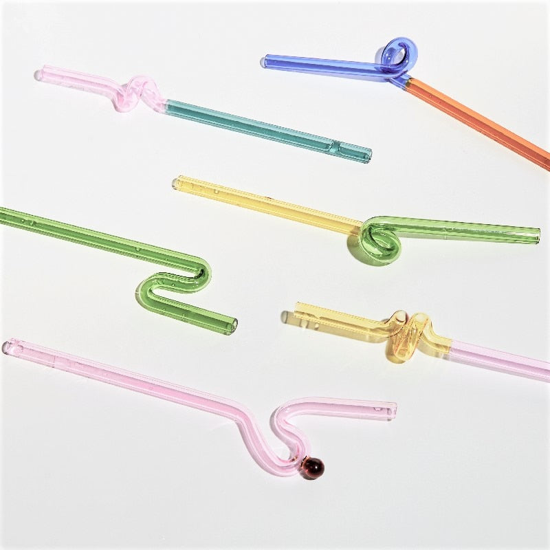 Twisted Borosilicate Glass Drinking Straws with Reusable Design