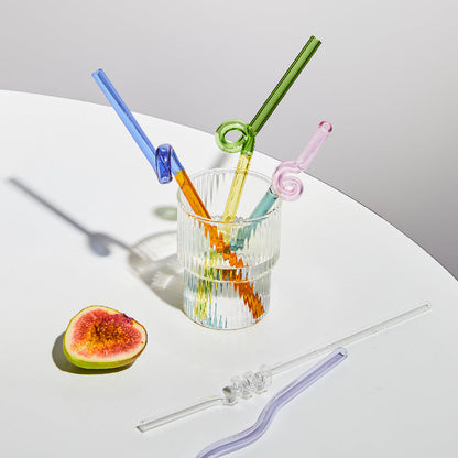 Twisted Borosilicate Glass Drinking Straws with Reusable Design