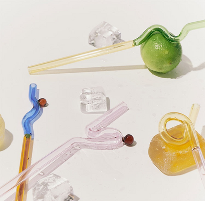 Twisted Borosilicate Glass Drinking Straws with Reusable Design