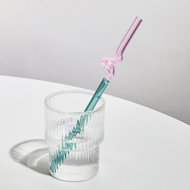 Twisted Borosilicate Glass Drinking Straws with Reusable Design