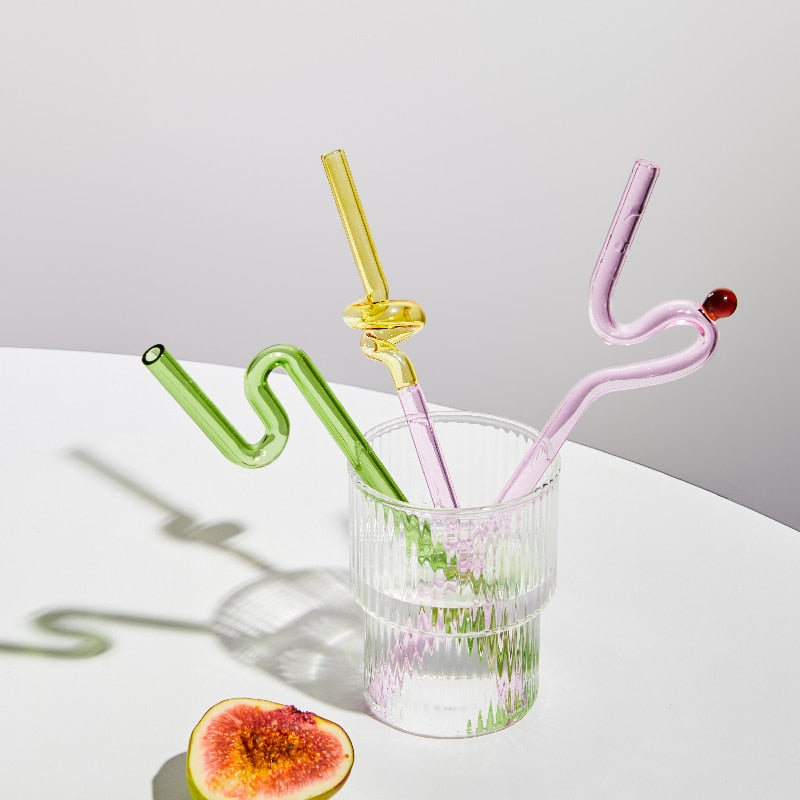 Twisted Borosilicate Glass Drinking Straws with Reusable Design