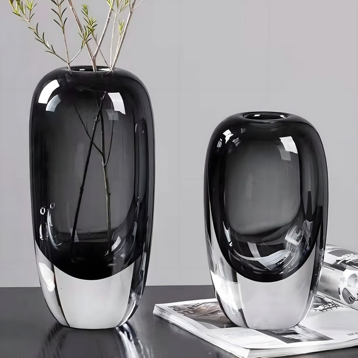 Two-Tone Smoked Glass Sculptural Vase for Living Room and Sideboard