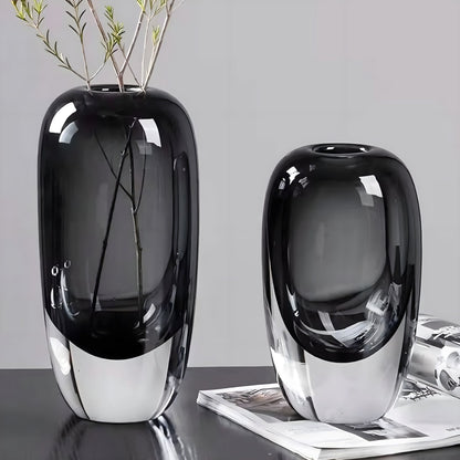 Two-Tone Smoked Glass Sculptural Vase for Living Room and Sideboard