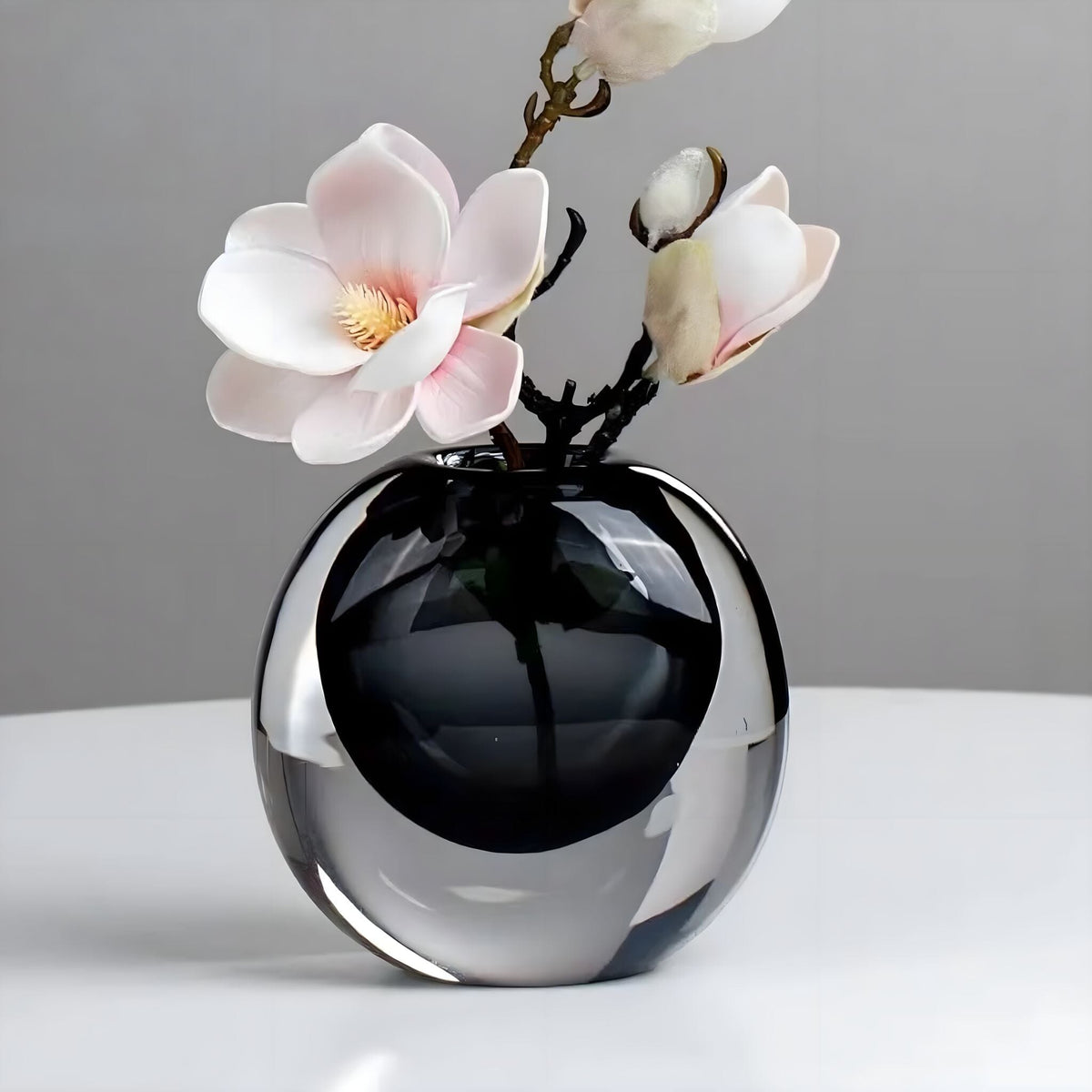 Two-Tone Smoked Glass Sculptural Vase for Living Room and Sideboard