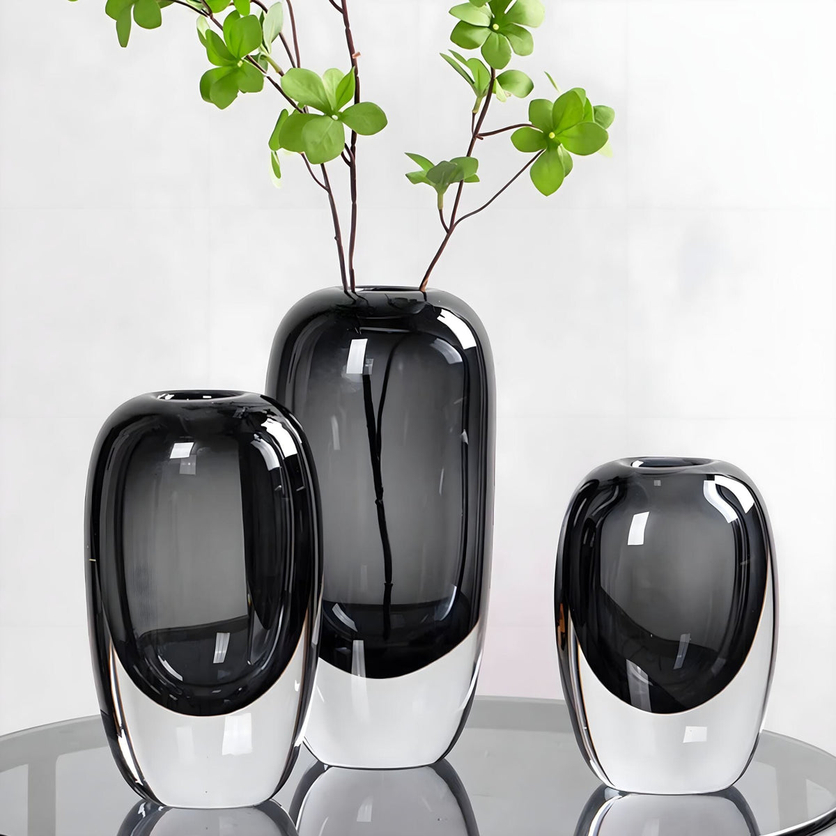 Two-Tone Smoked Glass Sculptural Vase for Living Room and Sideboard