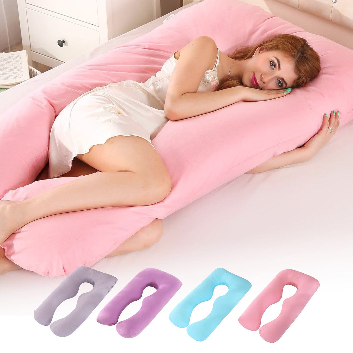 U-Shaped Full Body Pillow with Plush Padding for Sleeping and Relaxation