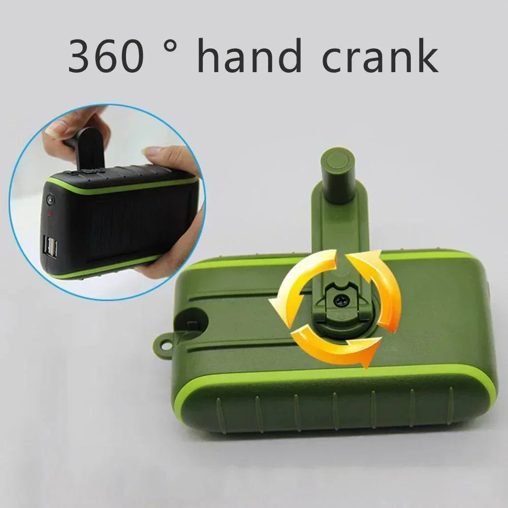 USB Hand Crank Solar Power Bank with LED Flashlight