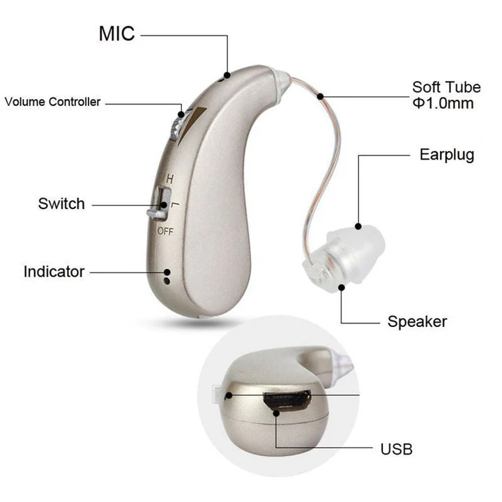 USB Rechargeable Bluetooth Hearing Aid with Noise Suppression