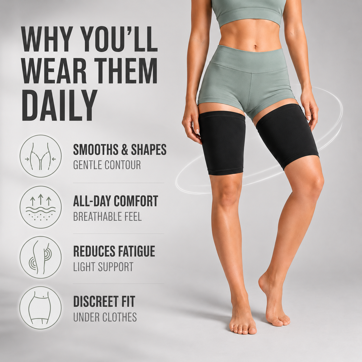 Ultra Thin Thigh Compression Sleeve for Discreet Support and Sports