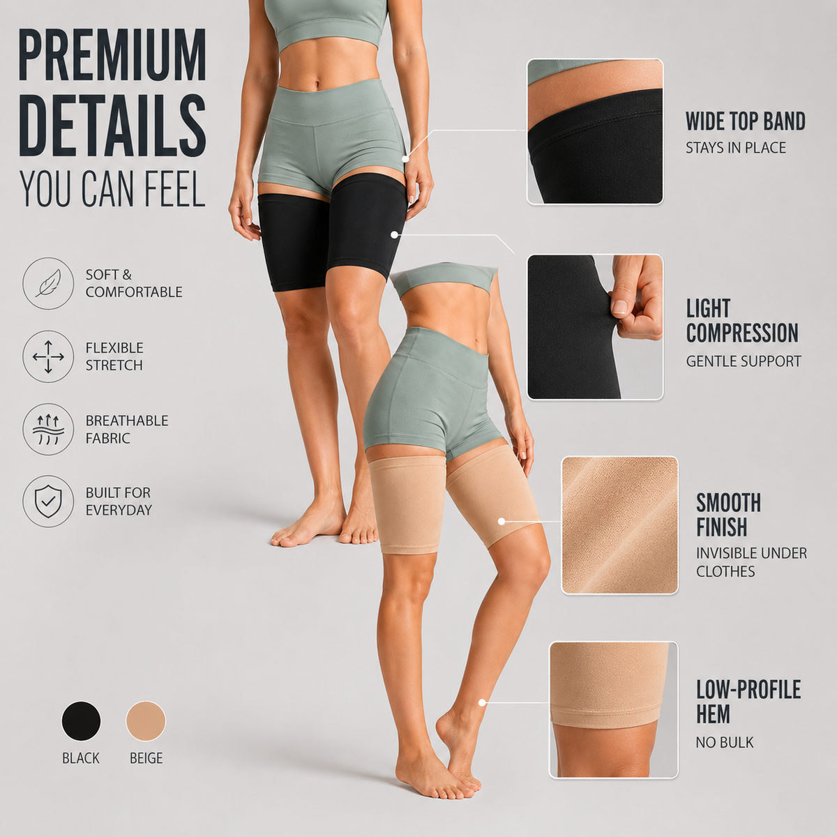 Ultra Thin Thigh Compression Sleeve for Discreet Support and Sports