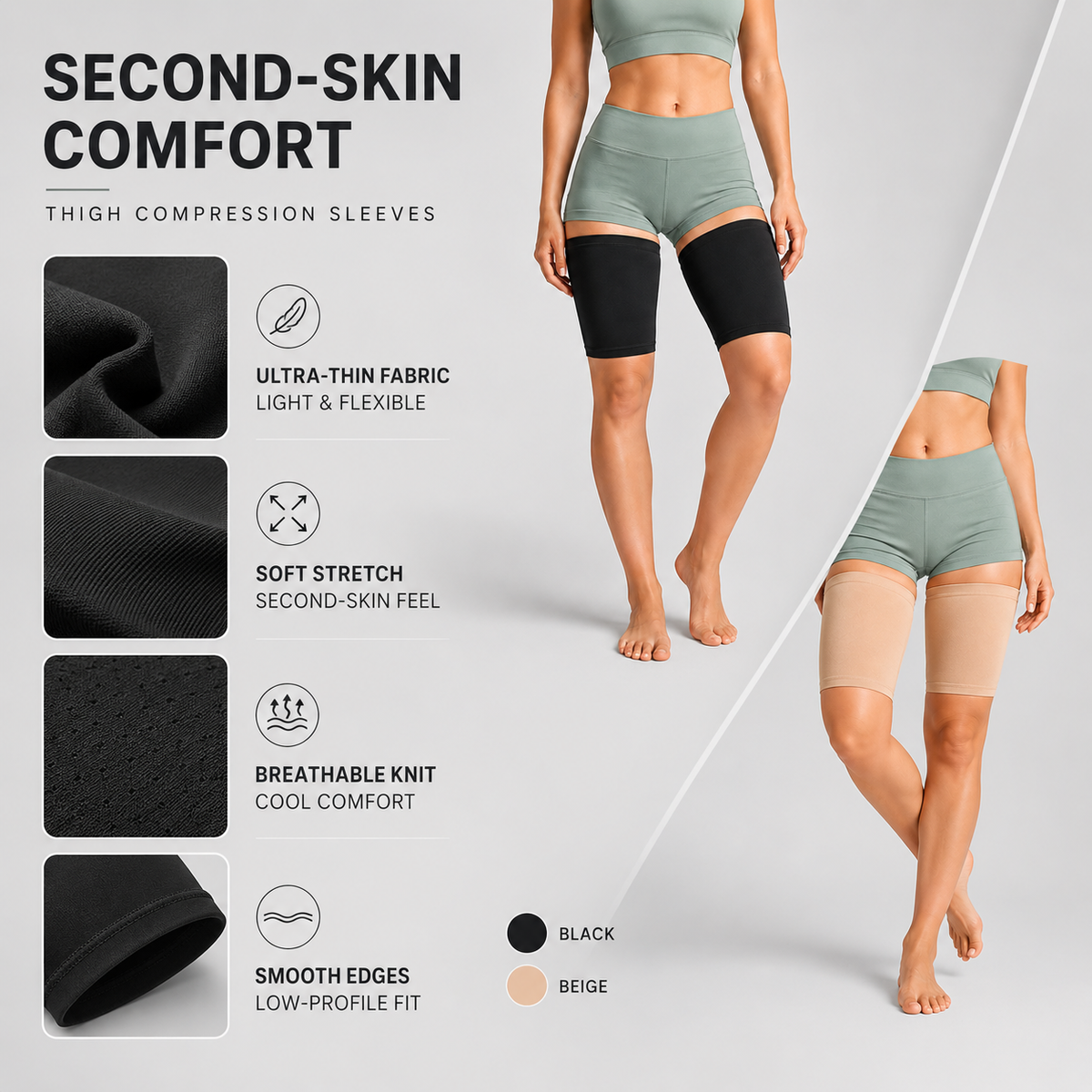 Ultra Thin Thigh Compression Sleeve for Discreet Support and Sports