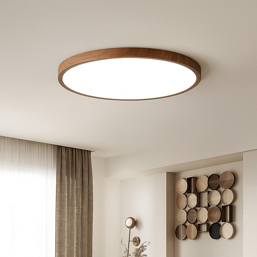 Ultrathin Circular Wooden LED Ceiling Light with 3-Colour Lighting
