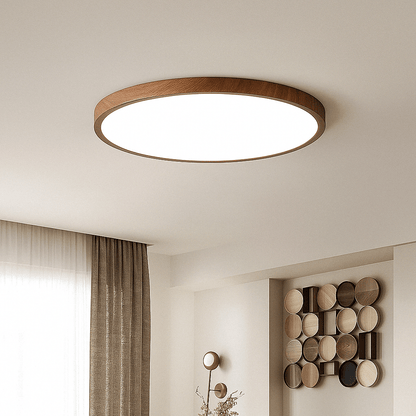 Ultrathin Circular Wooden LED Ceiling Light with 3-Colour Lighting