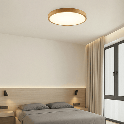 Ultrathin Circular Wooden LED Ceiling Light with 3-Colour Lighting