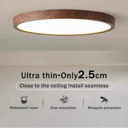 Ultrathin Circular Wooden LED Ceiling Light with 3-Colour Lighting