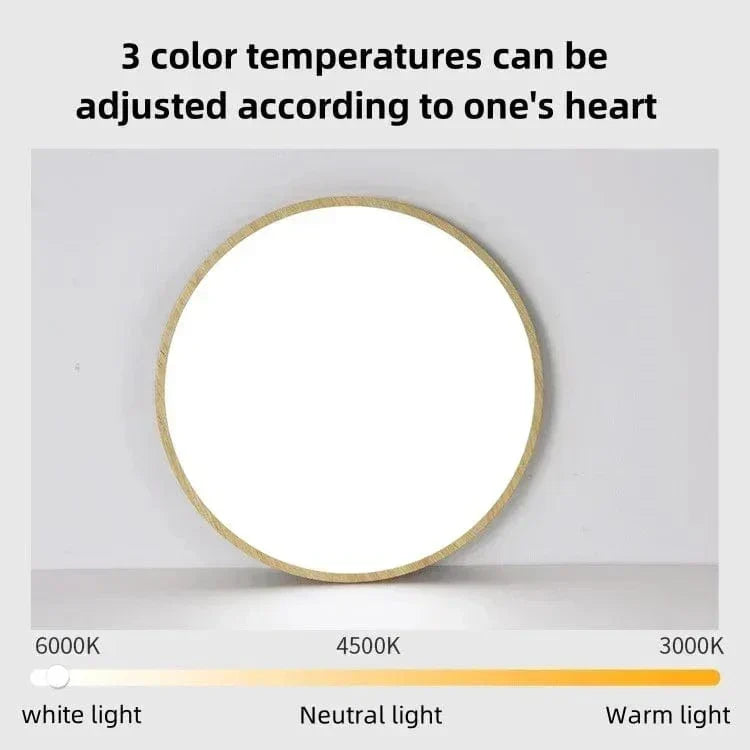 Ultrathin Circular Wooden LED Ceiling Light with 3-Colour Lighting