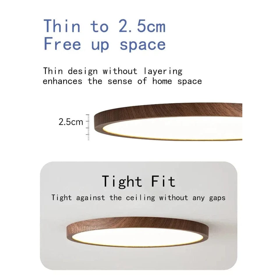 Ultrathin Circular Wooden LED Ceiling Light with 3-Colour Lighting