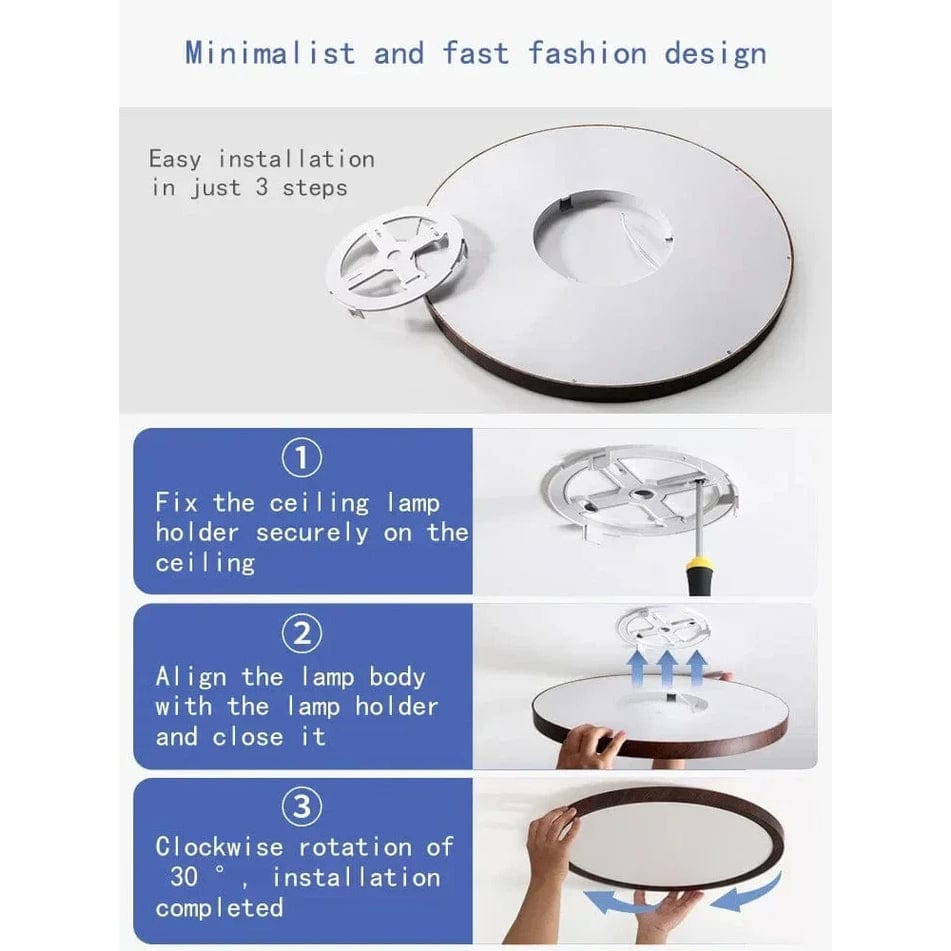 Ultrathin Circular Wooden LED Ceiling Light with 3-Colour Lighting