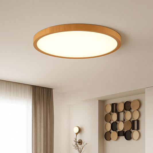 Ultrathin Circular Wooden LED Ceiling Light with 3-Colour Lighting