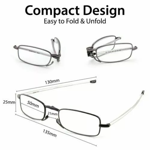 Unisex Folding Reading Glasses with Protective Case and Adjustable Frame